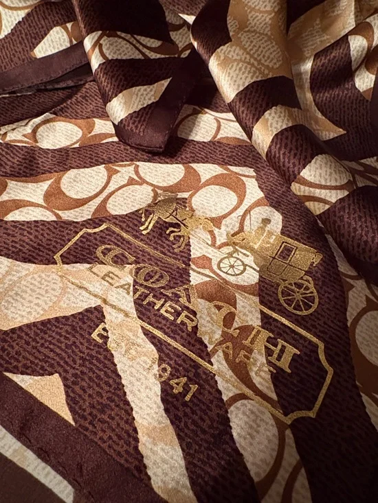 Coach Y2K Signature Brown & Tan Silk Scarf - Picture 3 of 4